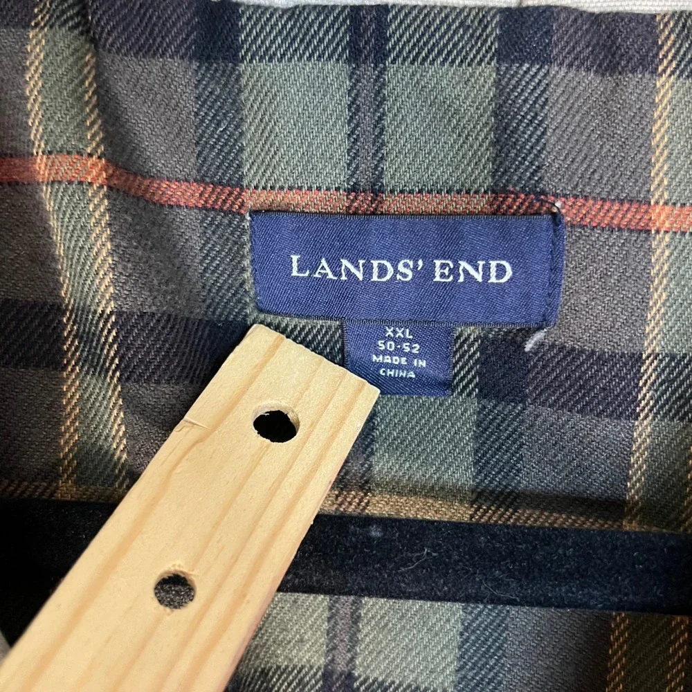 Lands End Mens XXL Barn Coat Canvas Field Jacket Khaki Plaid Removable Liner